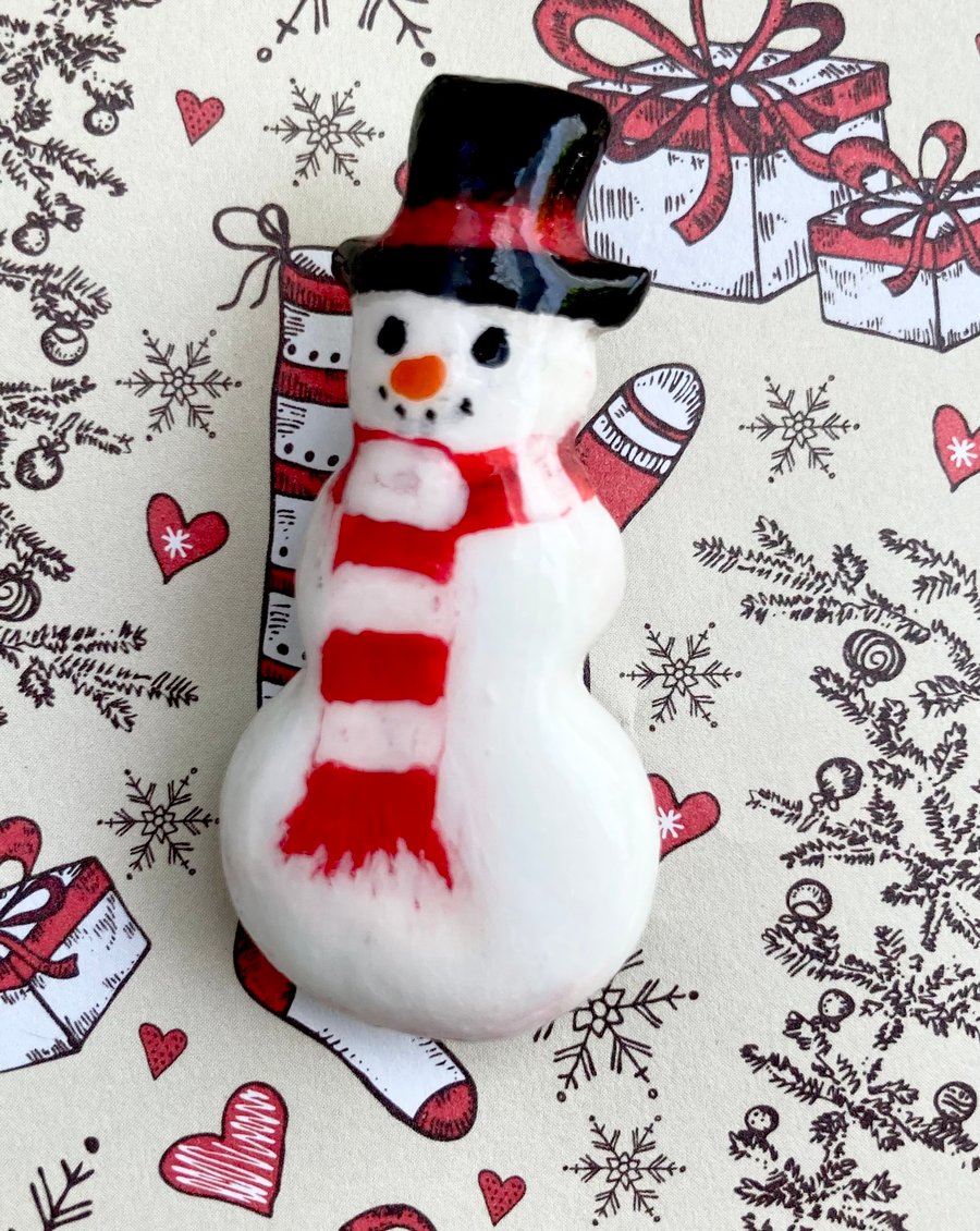Snowman Brooch Pin Hand Crafted & Painted Christmas Jewellery Festive Snow Man
