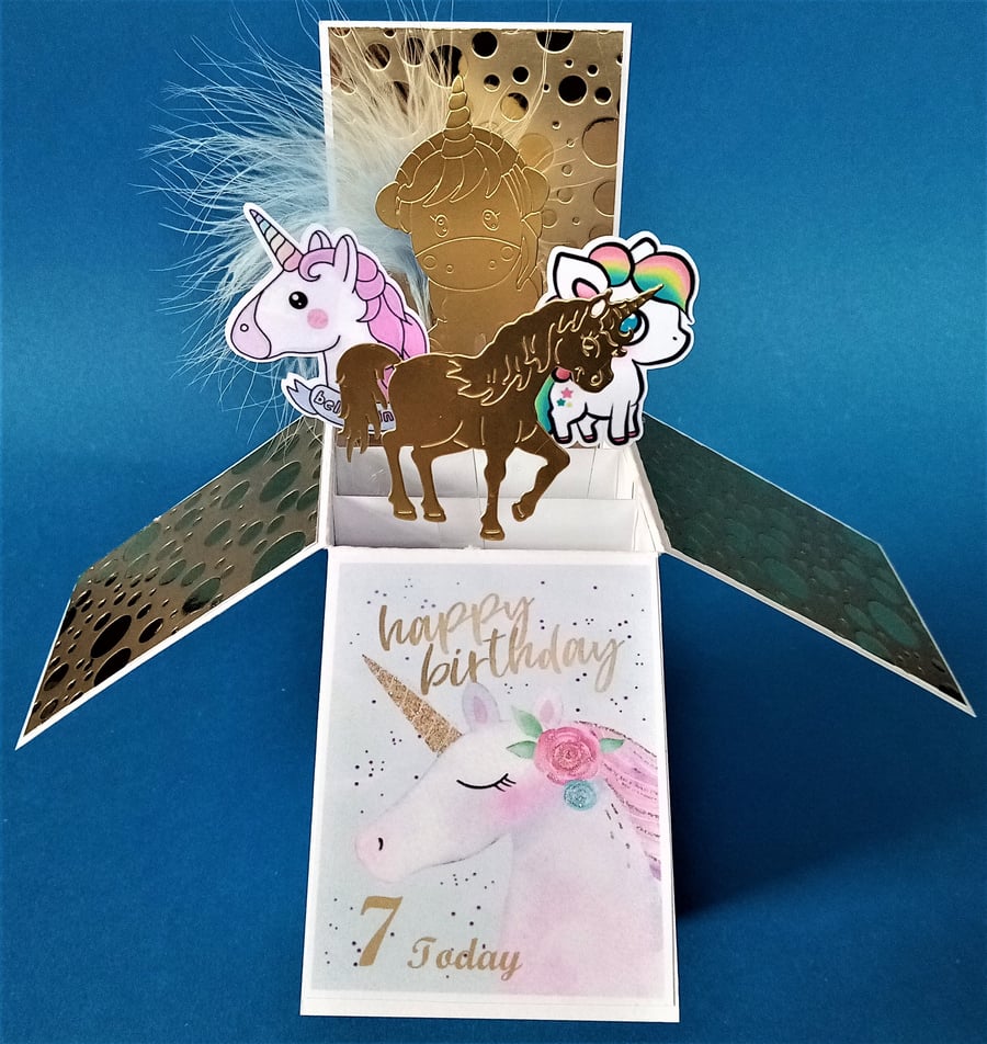 Girls 7th Birthday Card with unicorns