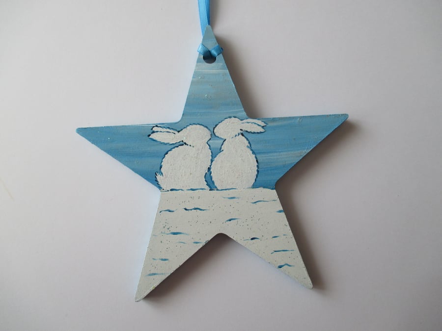 Snow Bunny Christmas Tree Hanging Decoration Snowbunny Rabbit White Hand Painted