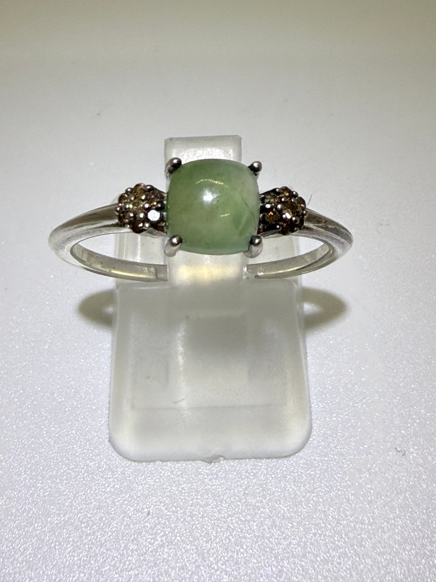 Pale green Chalcedony ring with gems