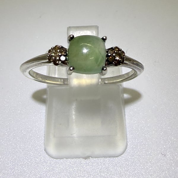 Pale green Chalcedony ring with gems