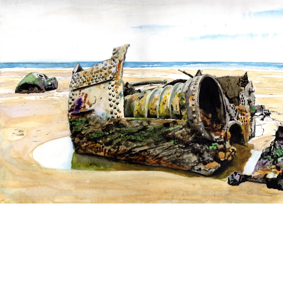 The Wreck of the SS Belém. Original watercolour painting, signed by the artist.