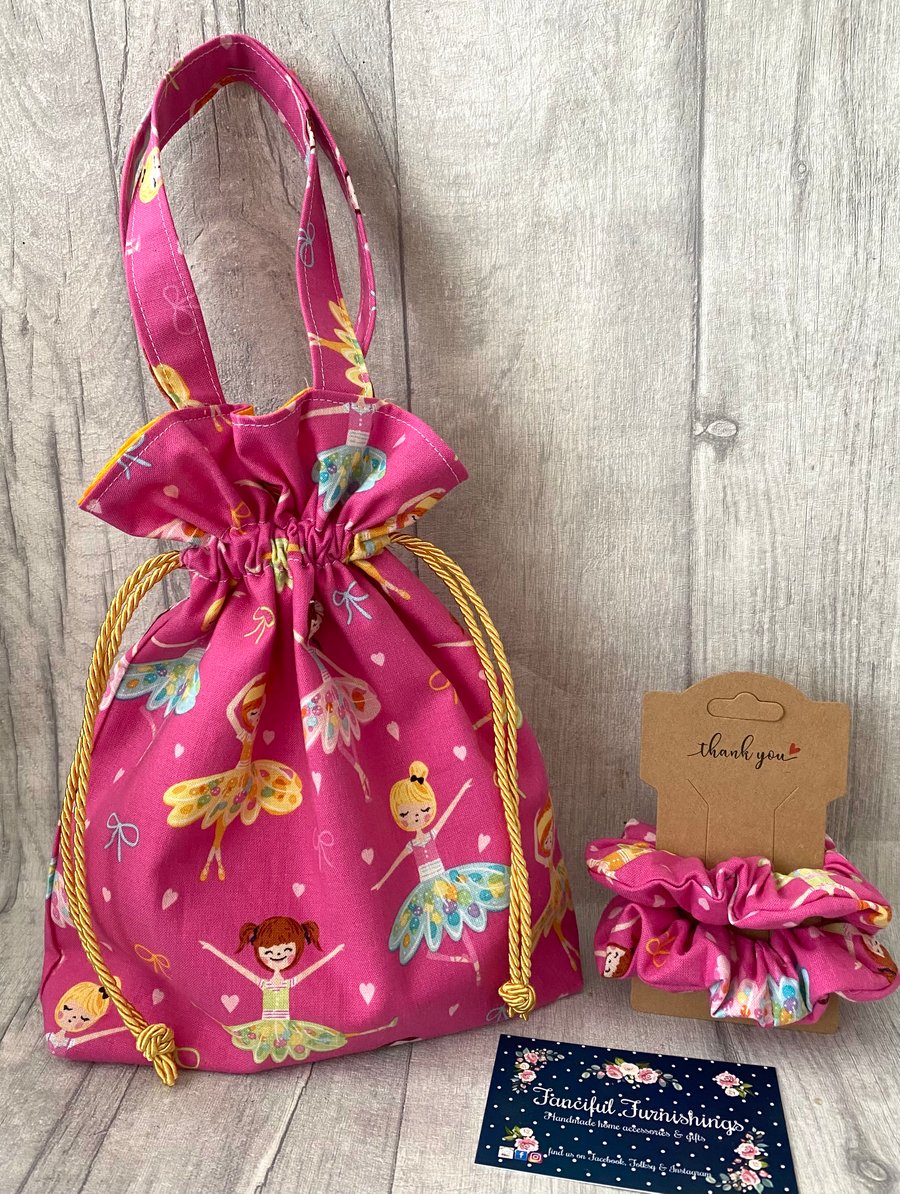 Beautiful Childs Bag - Dolly Bag  with matching hair scrunchies - girls bag set