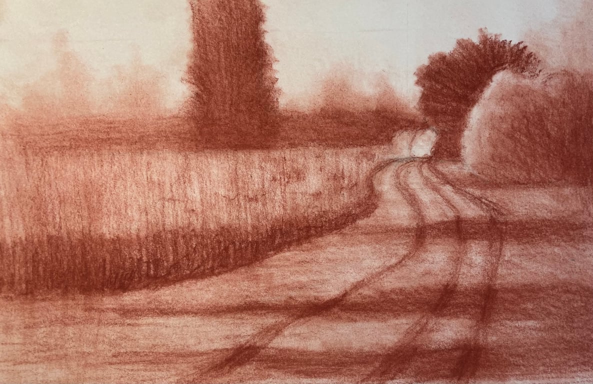 Bluebell woods - Original sanguine chalk drawing fully mounted 12” x 10”