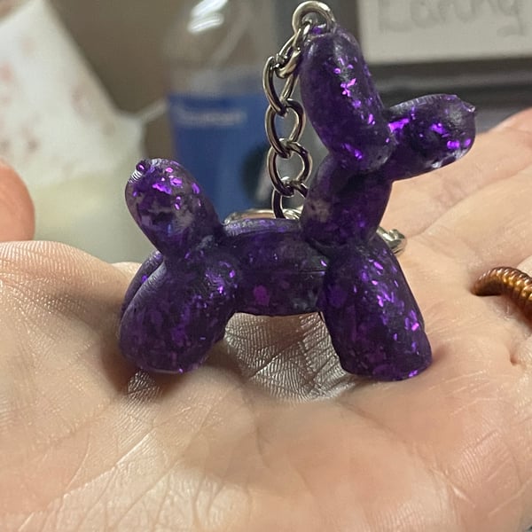 Handmade Resin Purple Balloon Dog Keyring