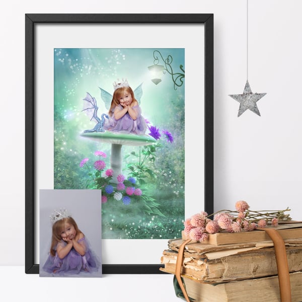 Dragons & Fairies, Fantasy Fairy Portrait custom photo art