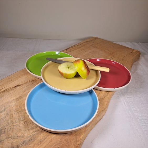  SIDE, CHEESE, CAKE PLATE SET - glazed in 4 different colours
