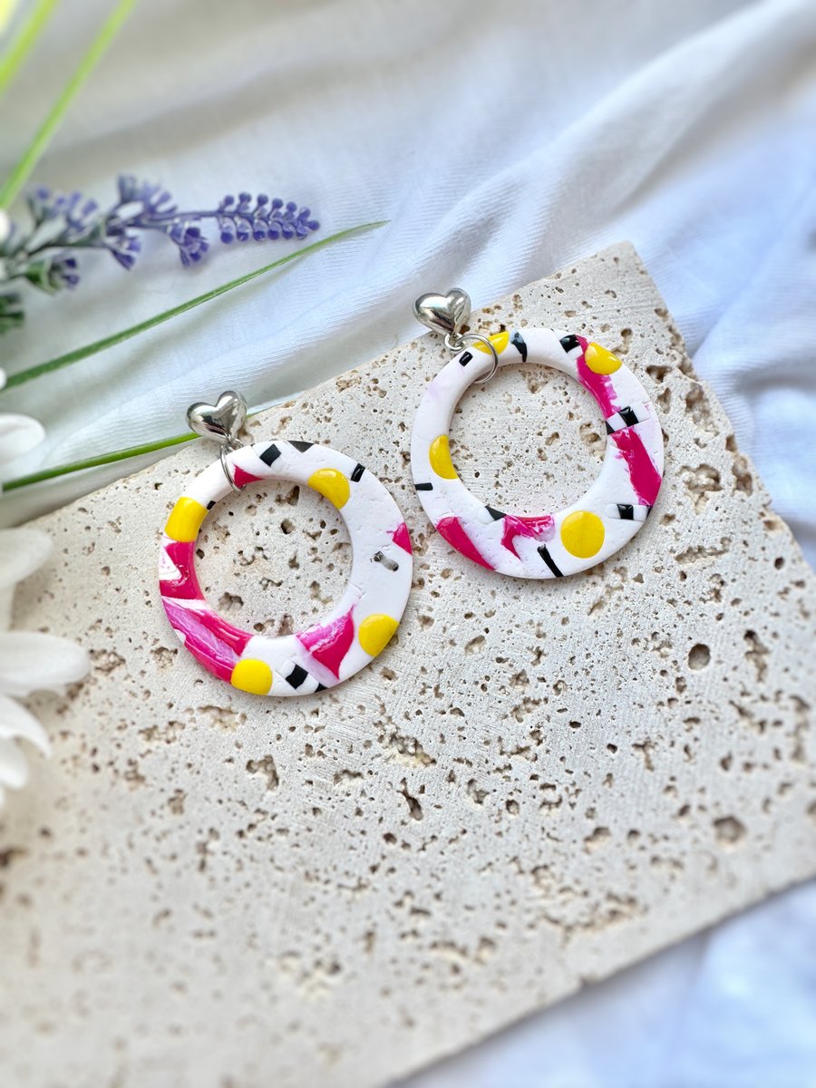 Remnant Pink Black and Yellow Hoop Earrings