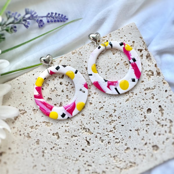 Remnant Pink Black and Yellow Hoop Earrings