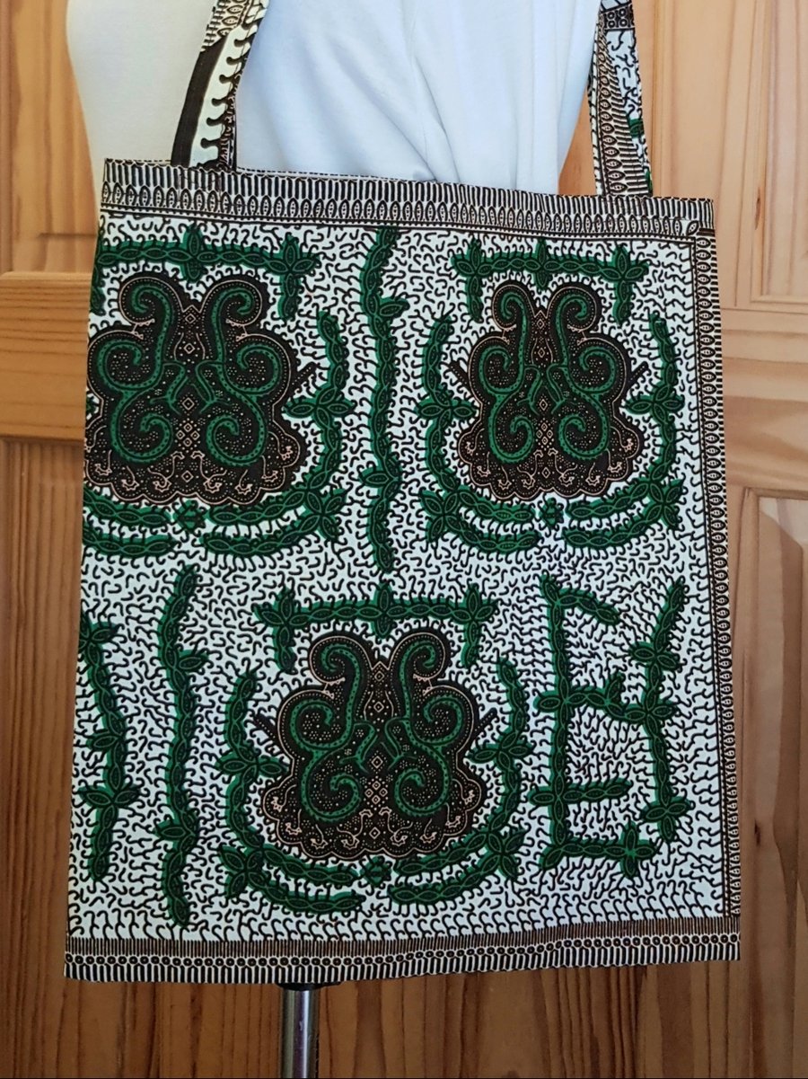 African fabric tote bag green and brown Folksy