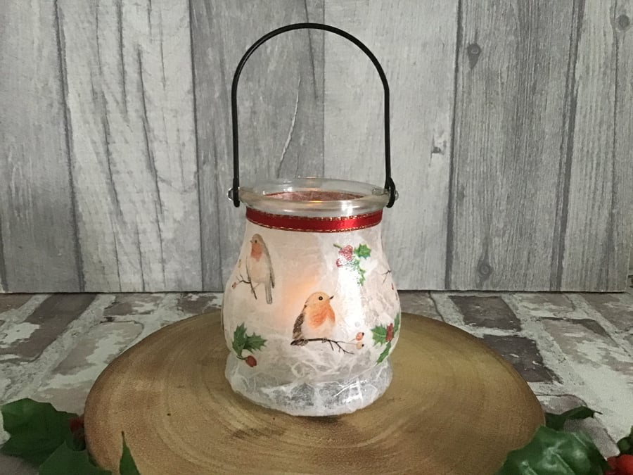 Robin Xmas tealight holder lantern.