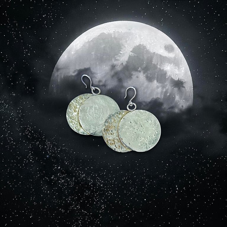 Brass & Sterling Silver Statement 32mm Eclipse Earrings - Designed & Handmade UK