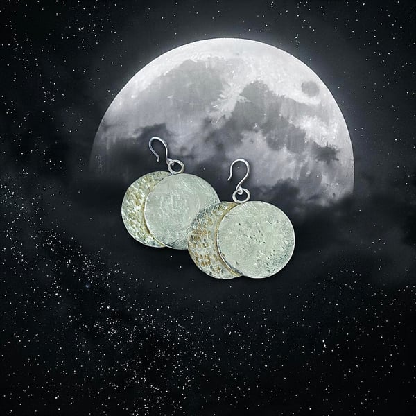 Brass & Sterling Silver Statement 32mm Eclipse Earrings - Designed & Handmade UK