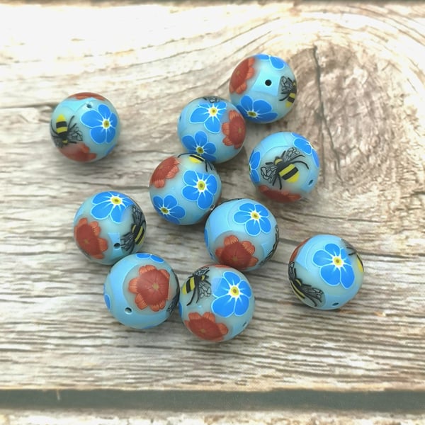 Powder Blue Polymer Clay Millefiori Beads set of 10