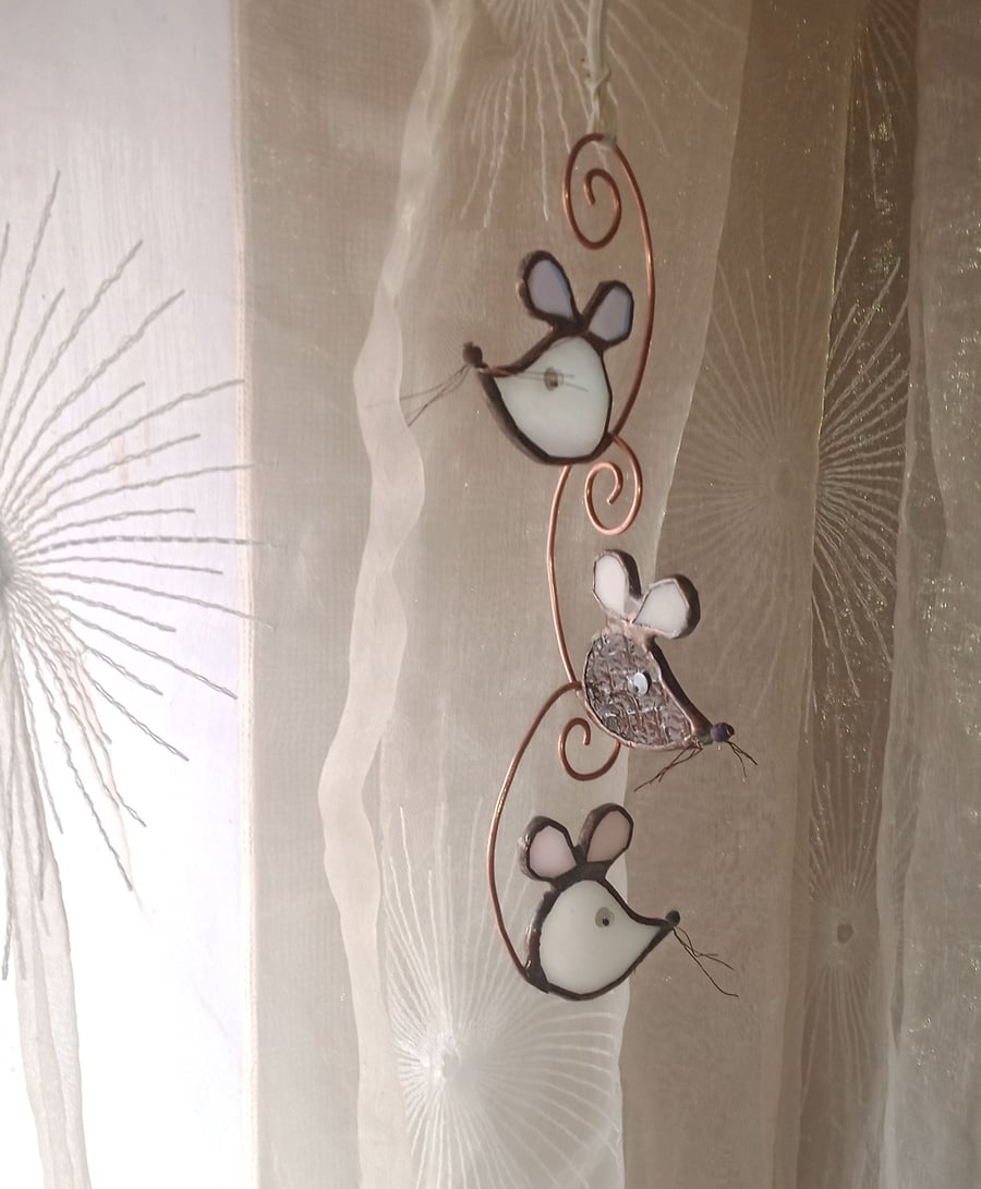 Three Glass Mice stained Glass Suncatcher Hanging Decoration