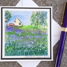 Mini Handpainted Blank Card. Letterbox Gift. Bluebells in the Clearing