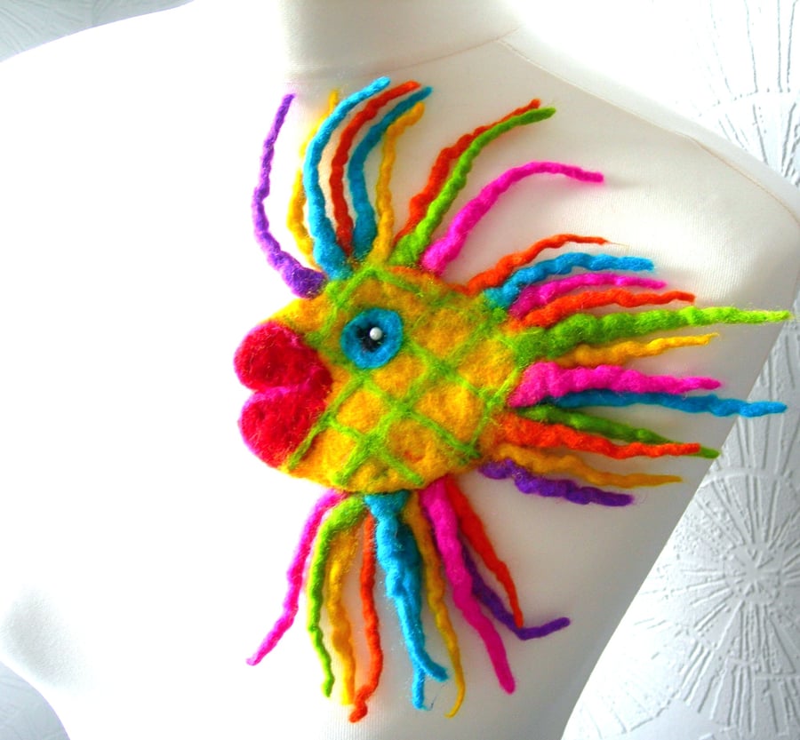 SALE...  Hand Felted, Wool Jewelry BROOCHES FELTED -100% WOOL MERINO-FISH-
