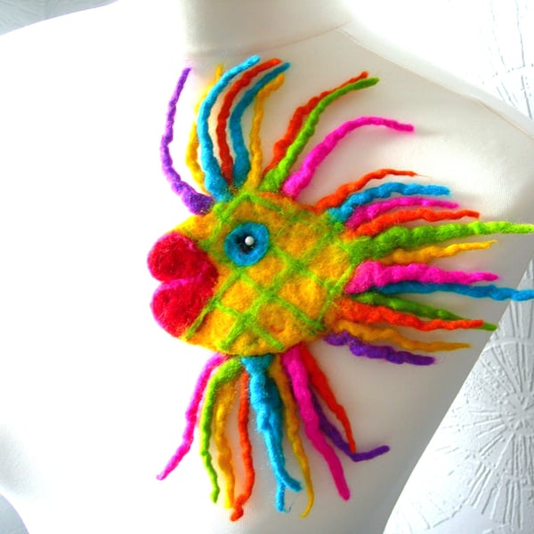 SALE...  Hand Felted, Wool Jewelry BROOCHES FELTED -100% WOOL MERINO-FISH-