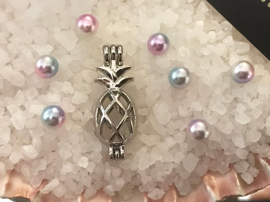 Pineapple Cage Pendant Pearl Full Set Sterling Silver Snake Chain 