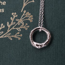 Silver hoop pendant - molten silver hoop circle pendant OOAK