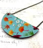 Imperfectly Perfect - Japanese foliage fabric and wood statement necklace - Image 3