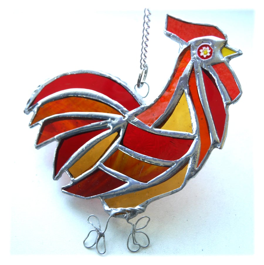 Cockerel Suncatcher Stained Glass chicken 039 Red