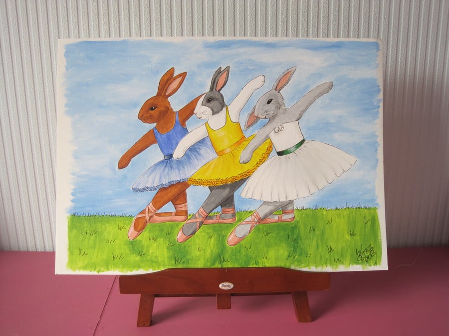 Bunny Rabbit ballerina Ballet Dance Original Picture Painting Art