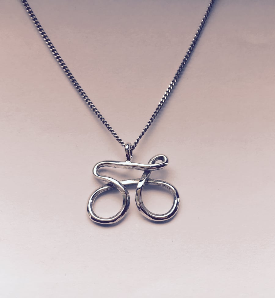 Silver handmade Cycling Pendant Necklace