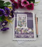 With Sympathy Card Purple Flowers Silver Foil Card 3D Luxury Handmade Card - Image 1