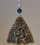Triangular, silver necklace with Celtic style pattern & green Swarovski bead  - Image 2
