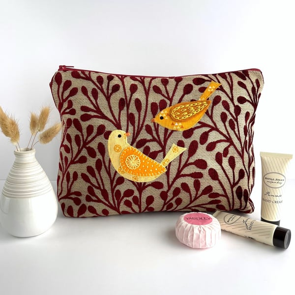 Toiletry Bag with Folk Art Style Birds