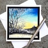 Card. Watercolour Landscape Painting. White Tree Blank Notelet 