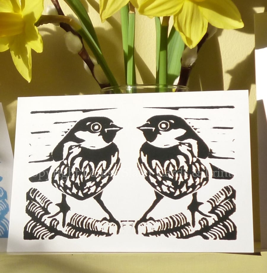 Sparrow Pair Black & White Greetings Card