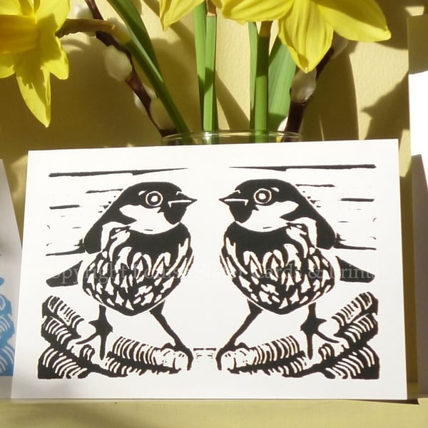 Sparrow Pair Black & White Greetings Card