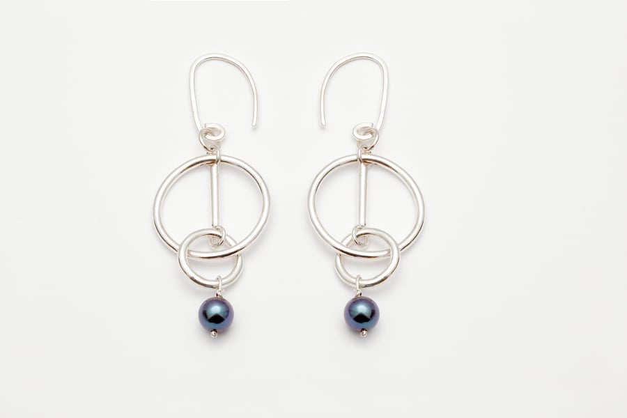 Consuela by Fedha - statement sterling silver and black pearl earrings
