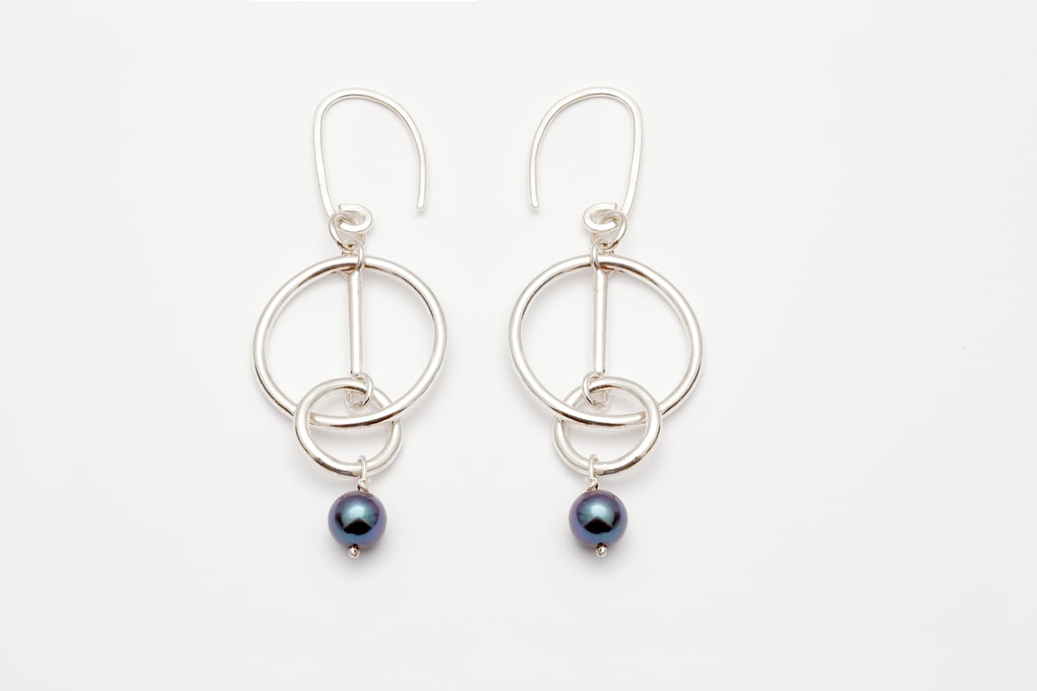 Consuela by Fedha - statement sterling silver and black pearl earrings
