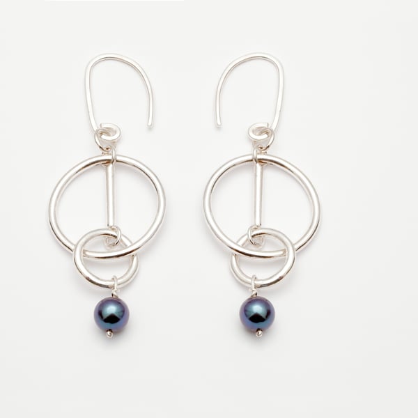 Consuela by Fedha - statement sterling silver and black pearl earrings