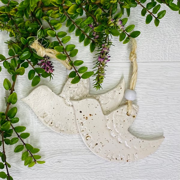 2 Ceramic bird decorations - Nadolig Llawen