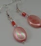 Oval shell earrings with coral shell beads - Image 2