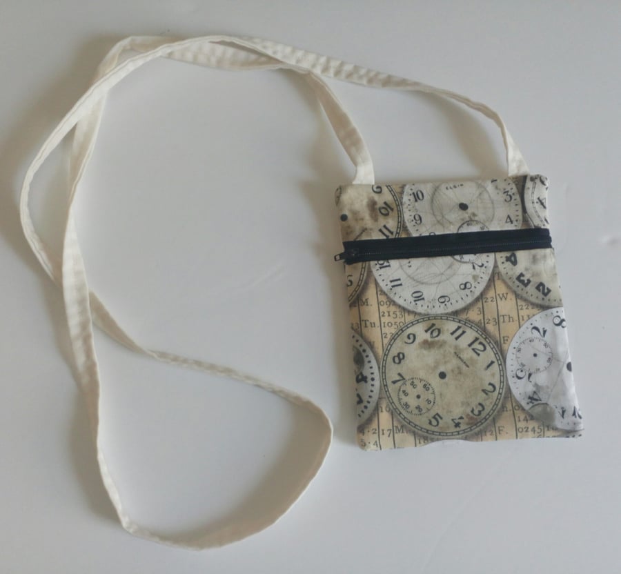 Steampunk crossbody bag, festivals, dogwalking, fabric bag, long strap, cream