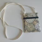 Steampunk crossbody bag, festivals, dogwalking, fabric bag, long strap, cream