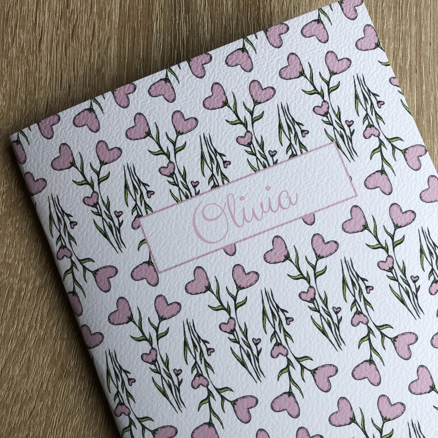 Personalised Notebook, Name Notebook, Flower Notebook, Recycled Journal