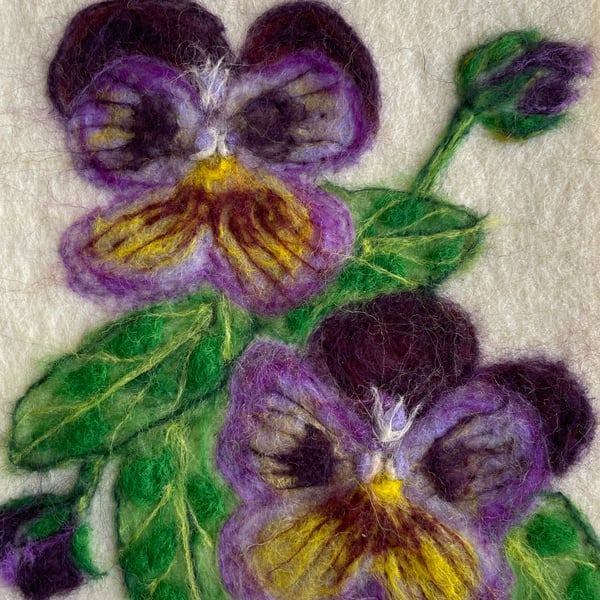 Hand Felted Pansies Wall Hanging