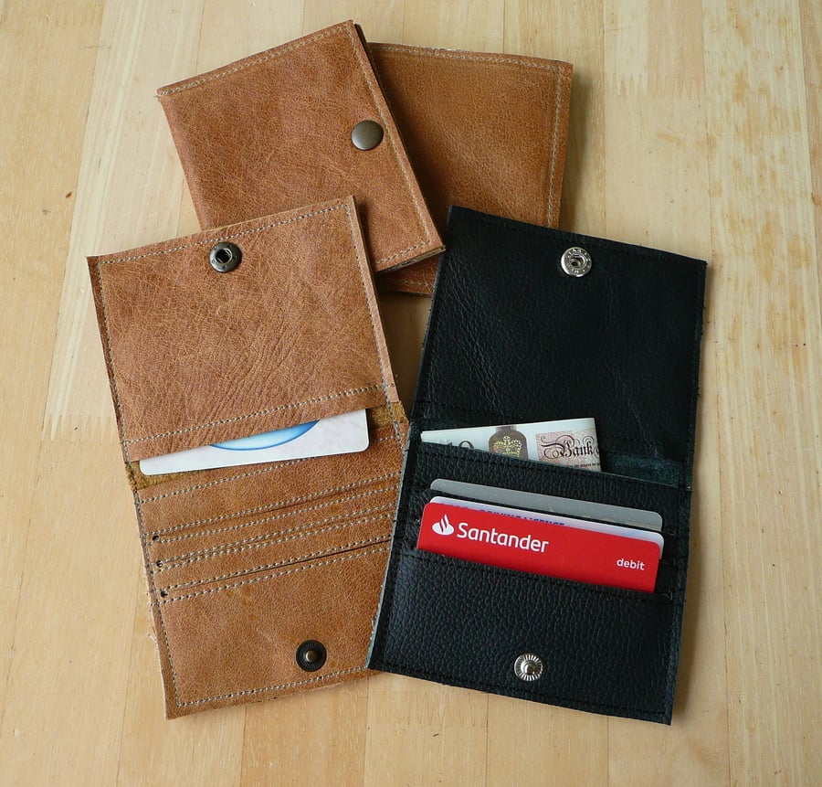 Credit card wallet, black leather card wallet, tan leather travel card wallet