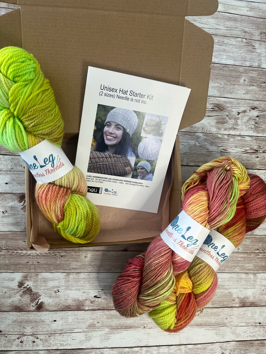 Hat knitting kit with one skein of hand dyed yarn