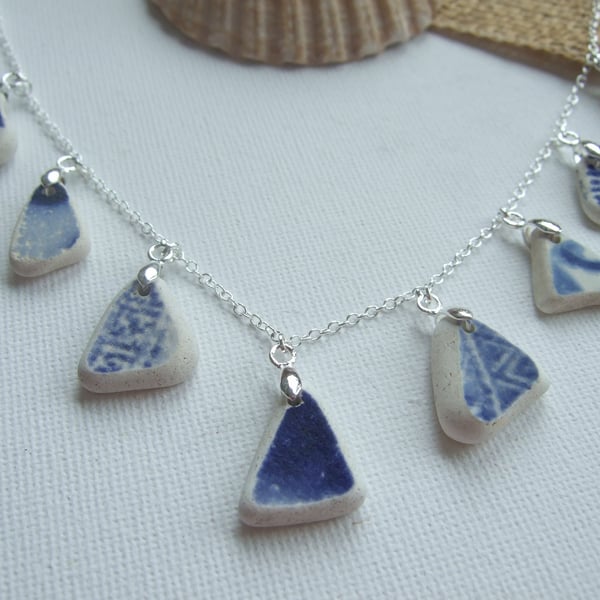 Scottish sea pottery necklace, beach pottery jewelery, beach necklace blue