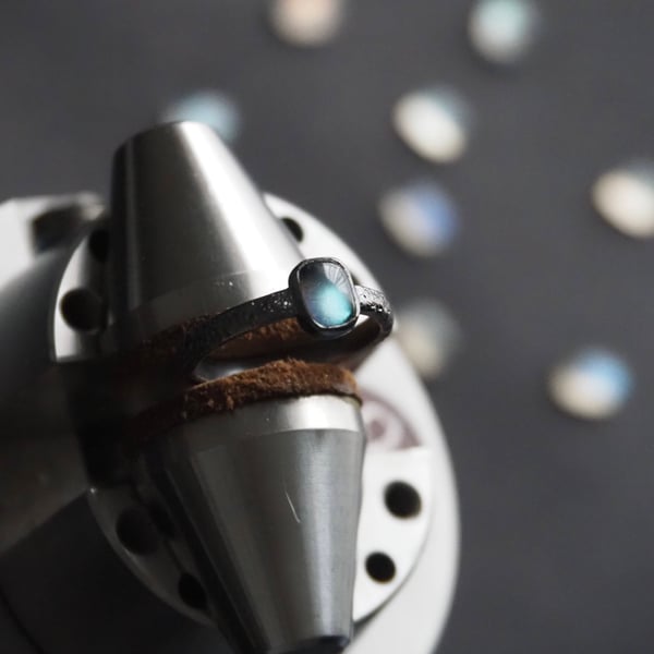 Labradorite Ring Sterling Silver Ring with Earthy Texture Ring For Her Gift 