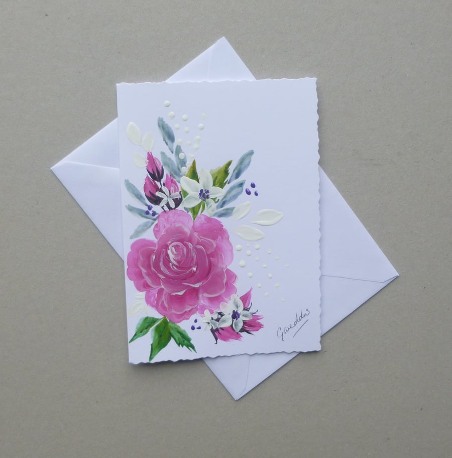 hand painted floral blank greetings card ( ref FA32 G3 )