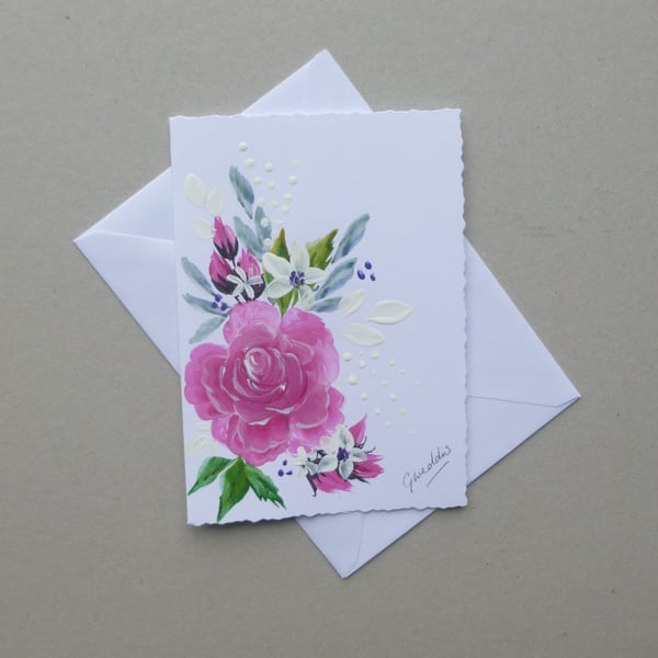 hand painted floral blank greetings card ( ref FA32 G3 )