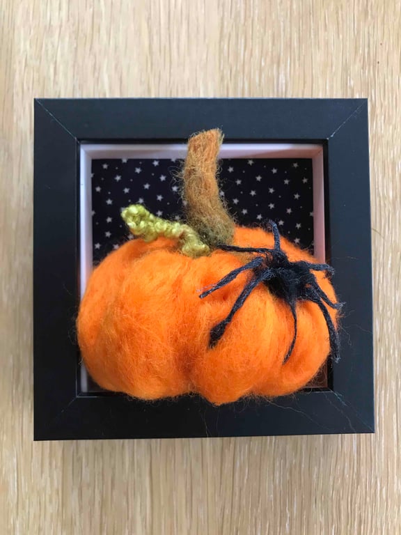 Needle felted pumpkin and spider picture 